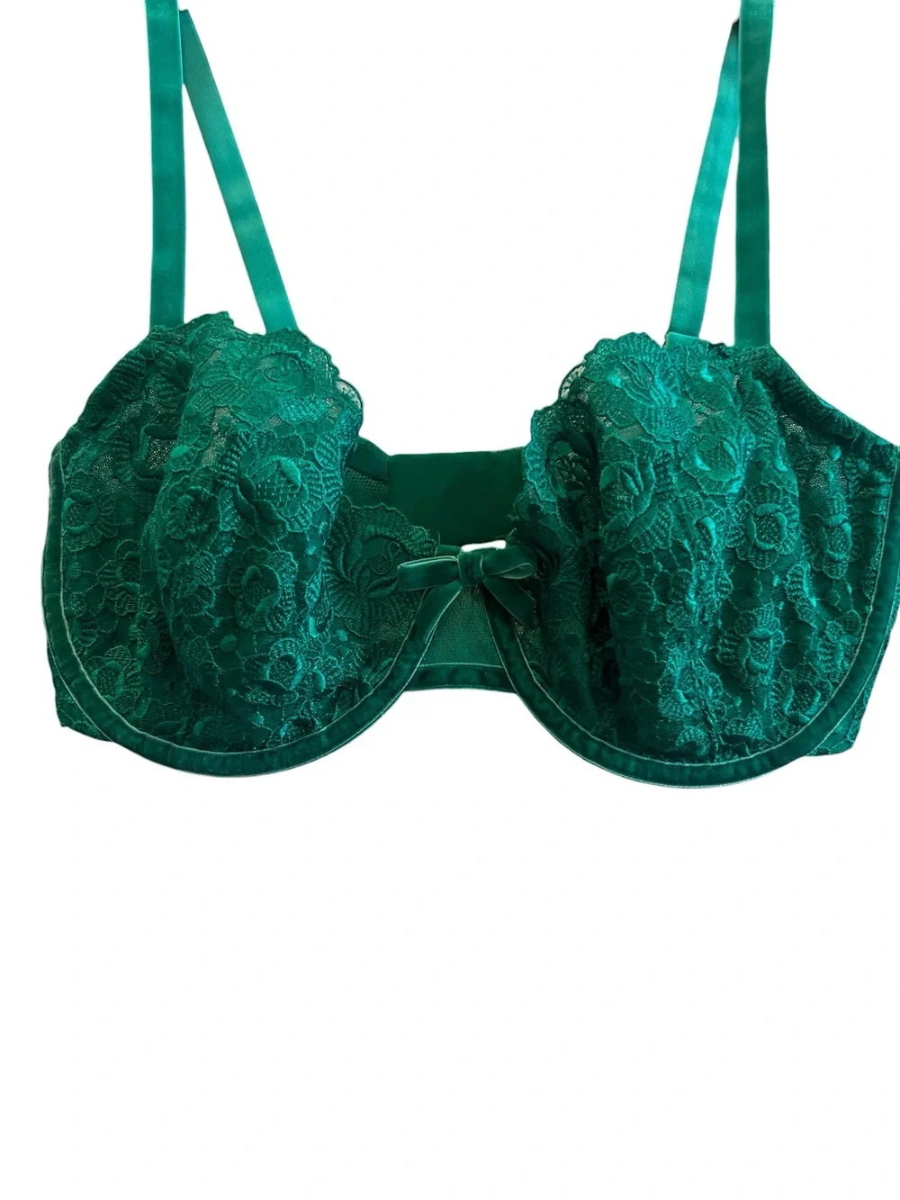 Victoria's Secret Emerald Green Lace Bra With Velvet Trim